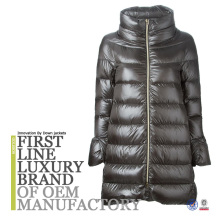 Mulheres Shiny Nylon Long Goose Down Coat Com fecho frontal personalizado